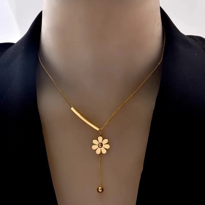 Kalung Bunga Manik-manik, Keluli Tahan Karat Warna Emas