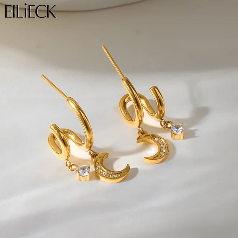 Anting-anting Stud Bulan Zirkon, Keluli Tahan Karat