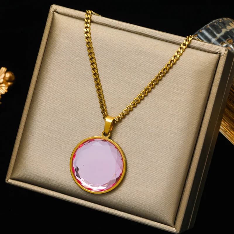 Rantai Leher Choker Loket Kristal Bulat