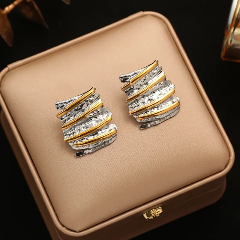 Anting-anting Stud Geometri Dua Warna Keluli Tahan Karat 316L