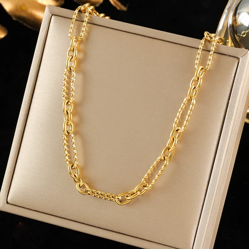 Set Rantai Leher dan Gelang Rantai Warna Emas