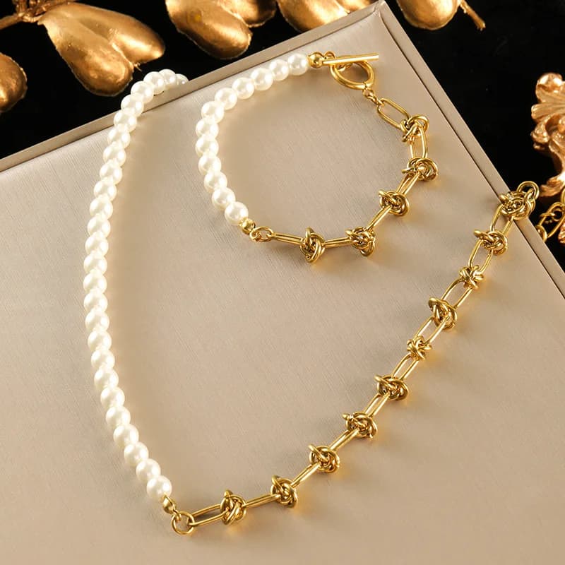 Set Rantai Kalung & Gelang Mutiara Imitasi