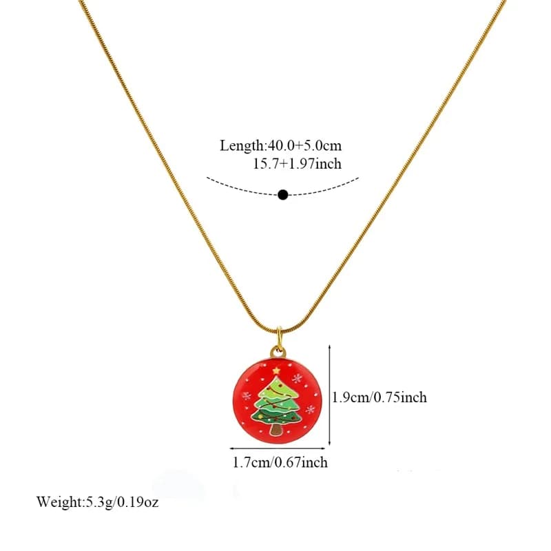Kalung Loket Enamel Pokok Krismas Bulat