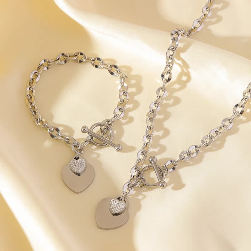 Set Kalung dan Gelang Hati Berganda, Perak