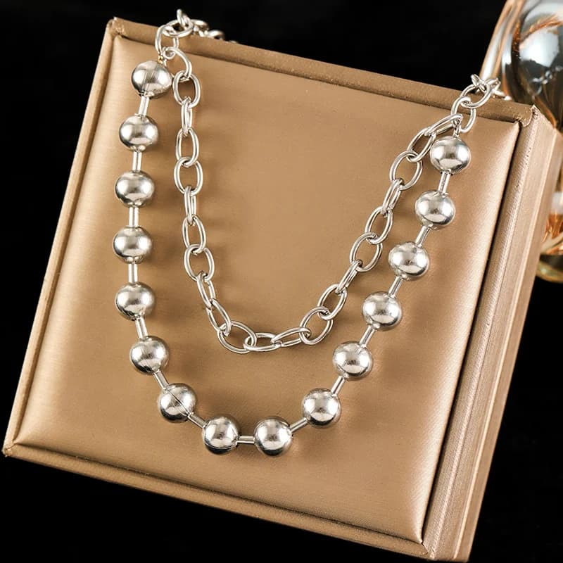 Rantai Leher Choker Warna Perak Untuk Wanita