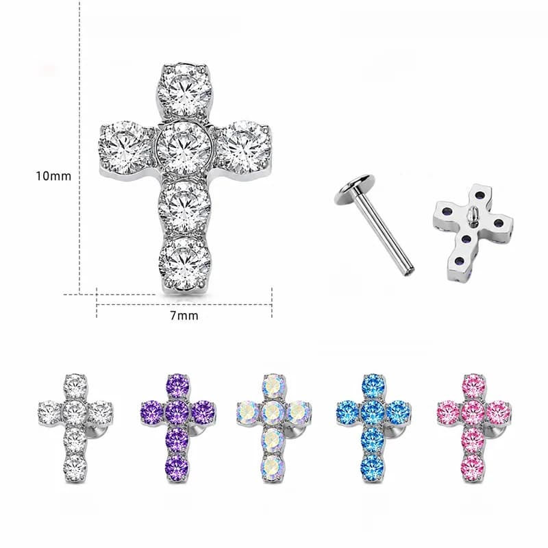 Piercing Badan Salib Berpilin Zirkon Titanium