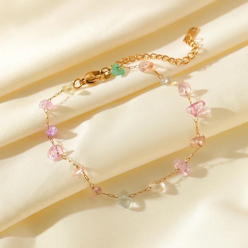 Gelang Rantai Charm Batu Berwarna Nipis Keluli Tahan Karat