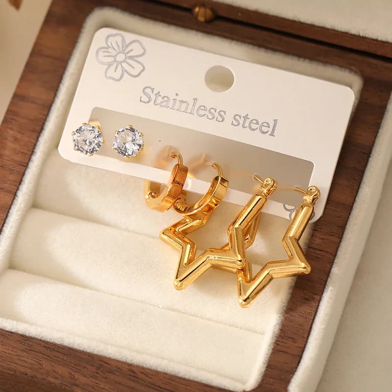 Set Anting-anting Stud Zirkon Bintang (3 Pasang)