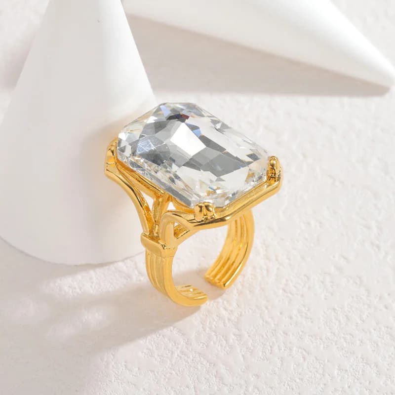 Set Rantai Leher, Anting-anting, dan Cincin Kristal Keluli Tahan Karat