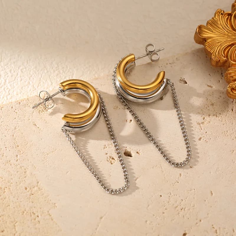 Anting-anting Juntai Bercorak C Geometri, 18K Emas