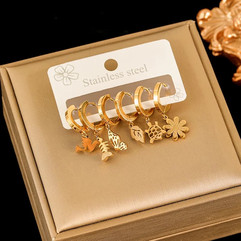Set Anting-Anting Bunga Daisy, Bersalut Emas 18K