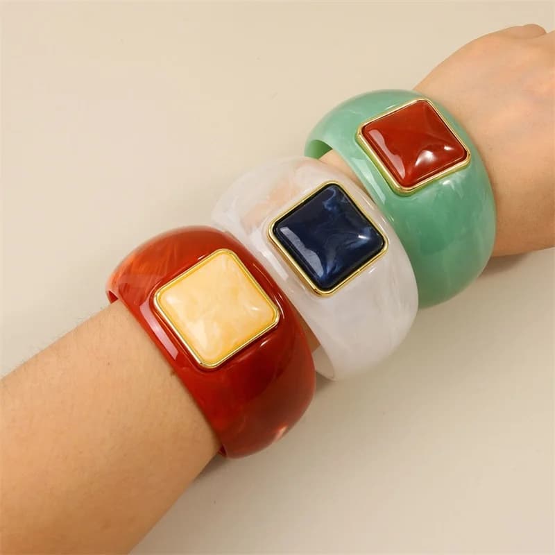 Gelang Bangku Resin Akrilik Geometri Segi Empat Untuk Wanita