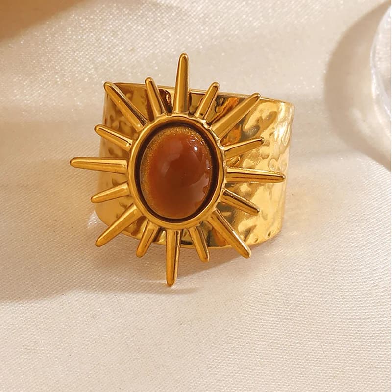 Cincin Boleh Laras Batu Oval Gaya Vintage Keluli Tahan Karat