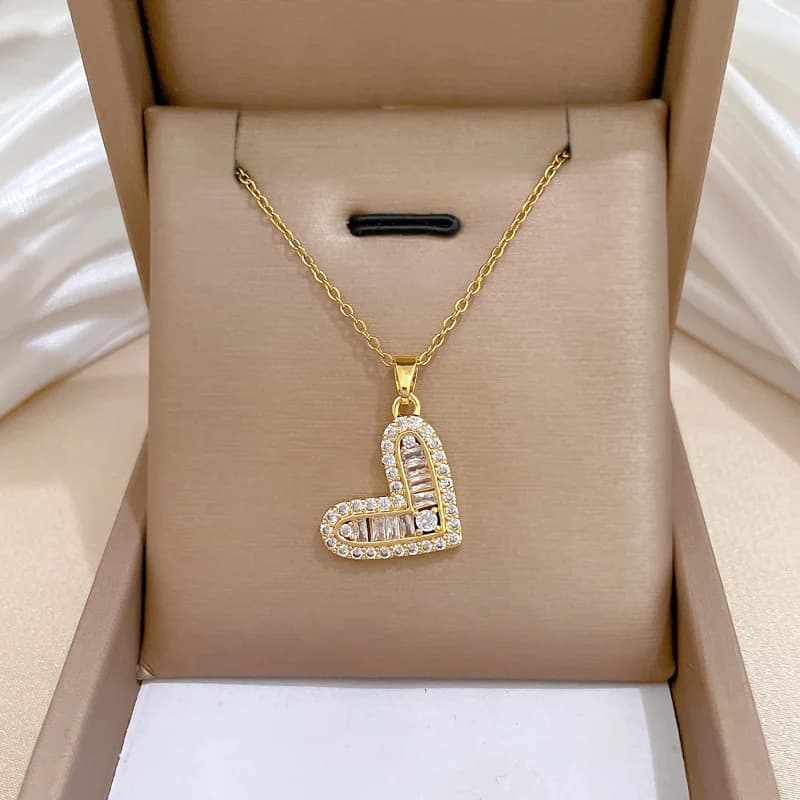 Kalung Loket Hati Berlian Zirkon Berkilau