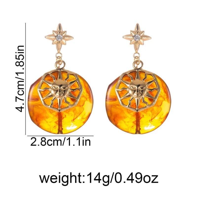 Anting-anting Gantung Matahari Bintang Amber Vintage