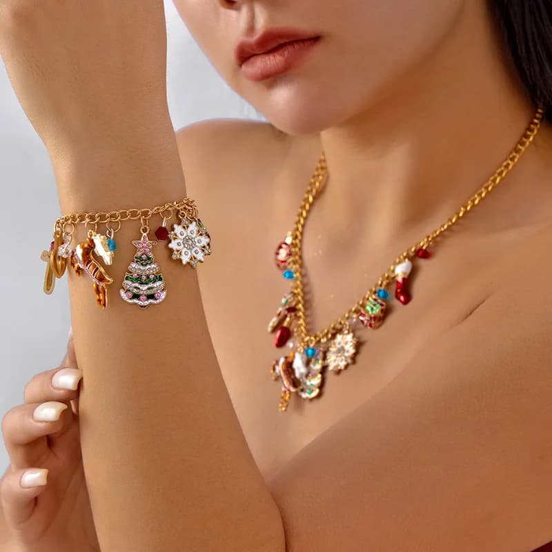 Kalung Loket Pokok Krismas, Serpihan Salji & Rusa