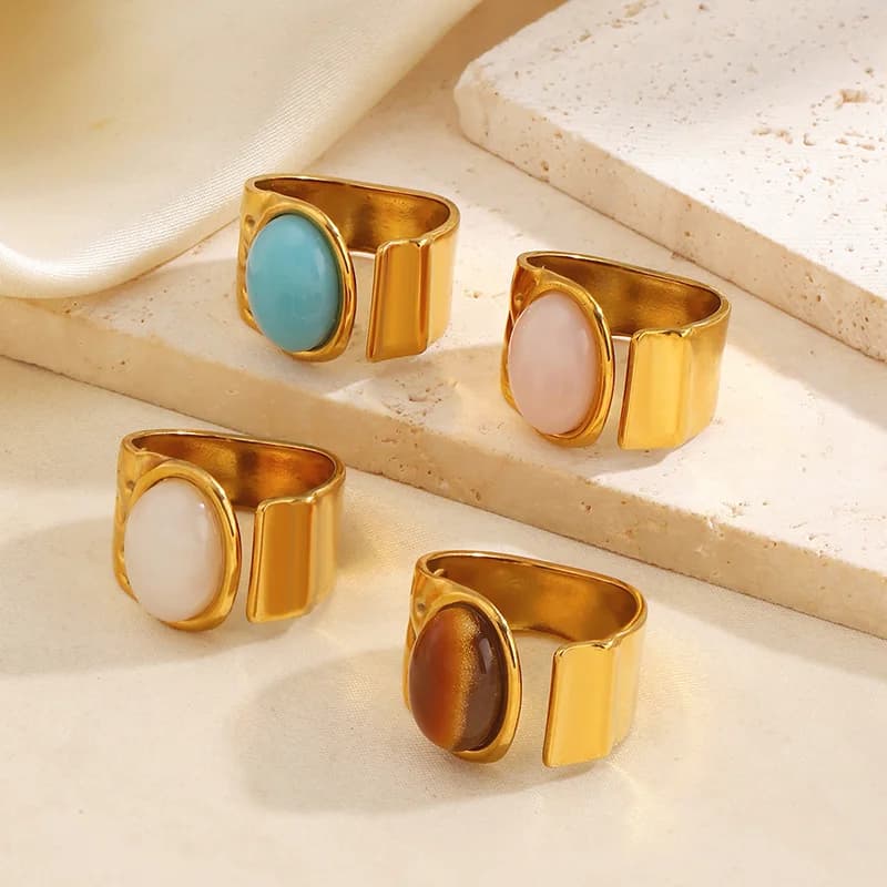 Cincin Boleh Laras Batu Oval Vintage Keluli Tahan Karat