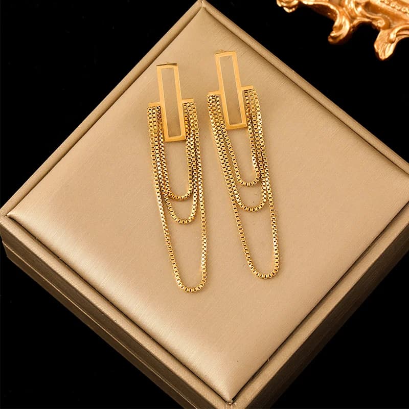 Anting-anting Gantung Panjang Dua Hati, Keluli Tahan Karat 316L