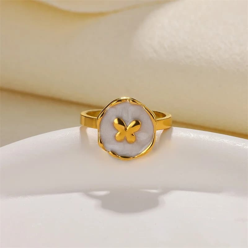 Cincin Boleh Laras Bintang Laut & Kerang Enamel, Keluli Tahan Karat
