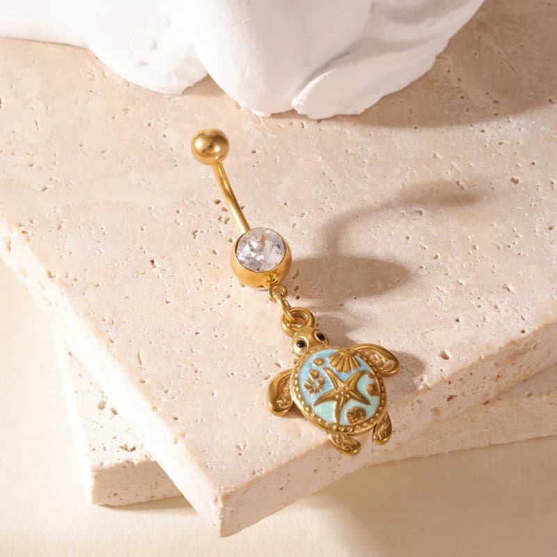 Anting Pusat Perut Kura-kura Gantung dengan Zirkonia