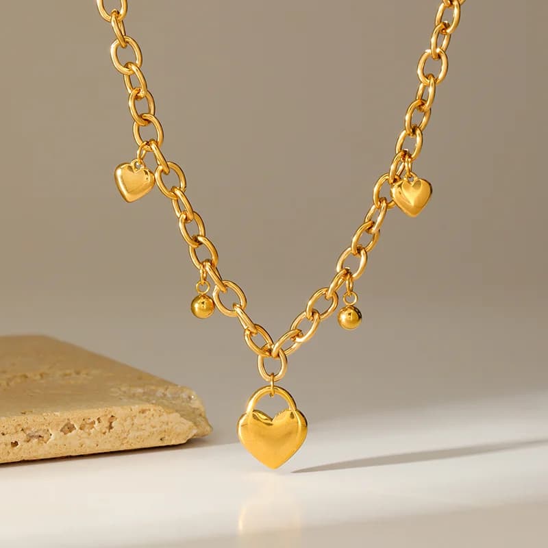 Set Kalung dan Gelang Manik Hati Emas
