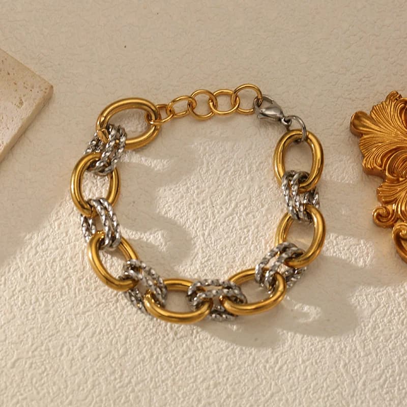 Gelang Bangle Rantai Tebal Dua Warna Keluli Tahan Karat 316L