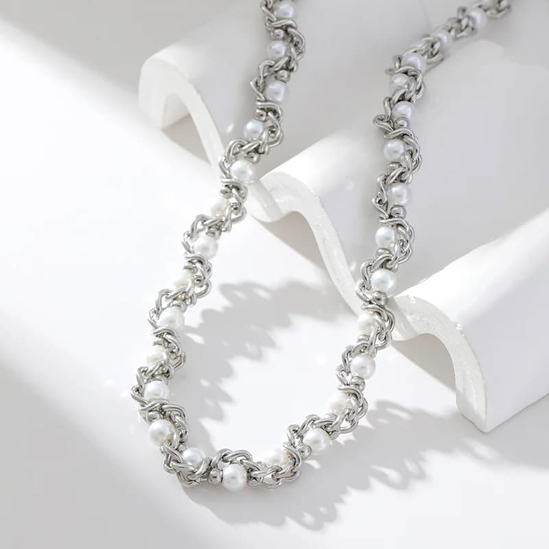 Rantai Choker Mutiara Warna Perak