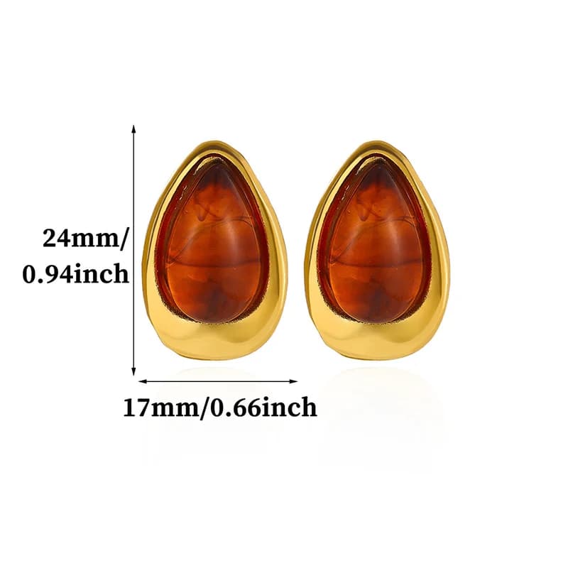 Anting-anting Butang Amber Jatuh Air Vintage