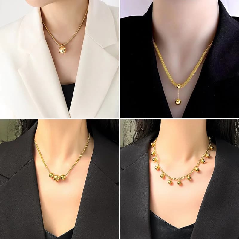 Set Kalung & Anting-anting Manik Bola Emas