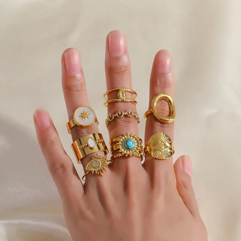 Cincin Gelang Geometri Warna Emas Keluli Tahan Karat