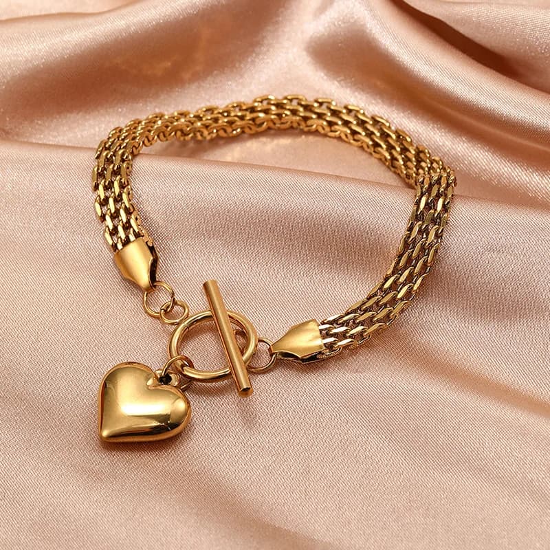 Gelang Bangle Loket Hati Keluli Tahan Karat