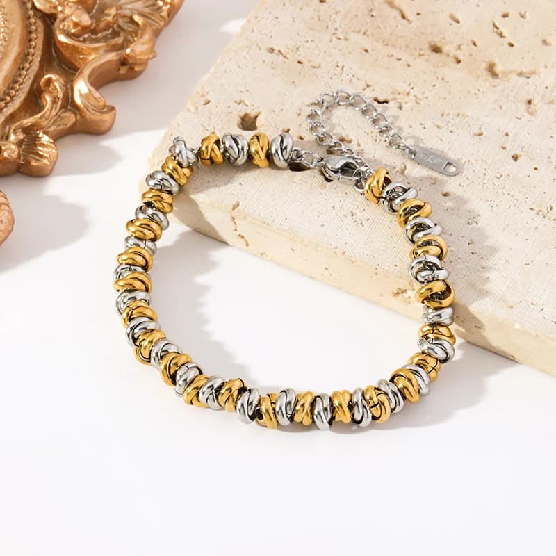 Set Kalung & Gelang Tangan Rantai Dua Warna