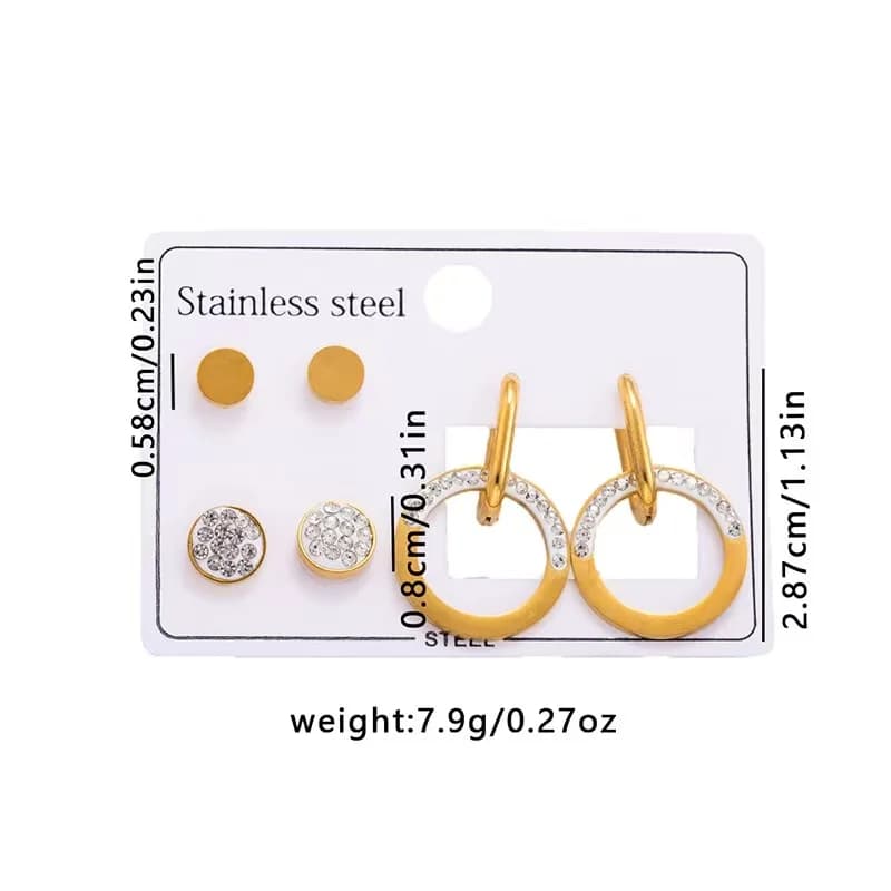 Set Anting Stud Zirkonia Kubik Bulat 3 Pasang