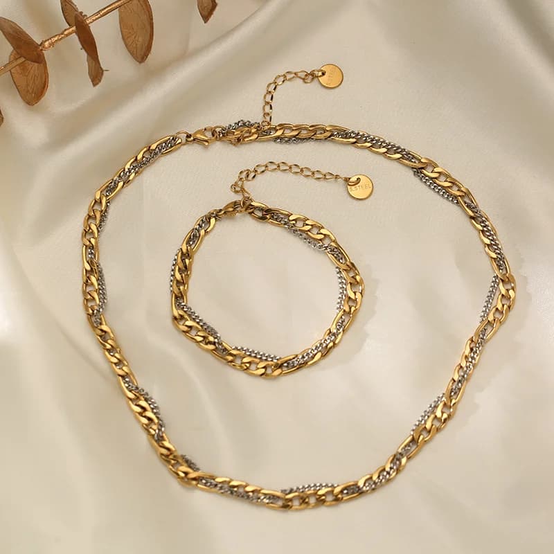 Set Kalung dan Gelang Rantai 2 Warna