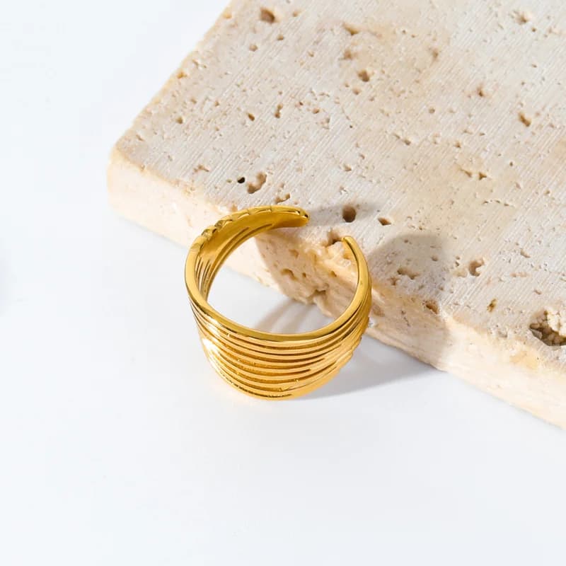 Cincin Terbuka Boleh Laras Berlebihan Keluli Tahan Karat Berlapis Emas