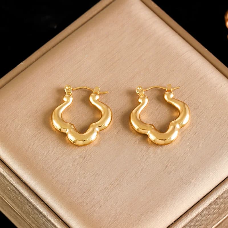 Anting-anting Hoop Tidak Sekata Emas Keluli Tahan Karat