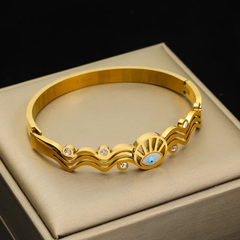 Gelang Tangan Bangle Berpilin Boleh Laras Berwarna Emas Keluli Tahan Karat 316L