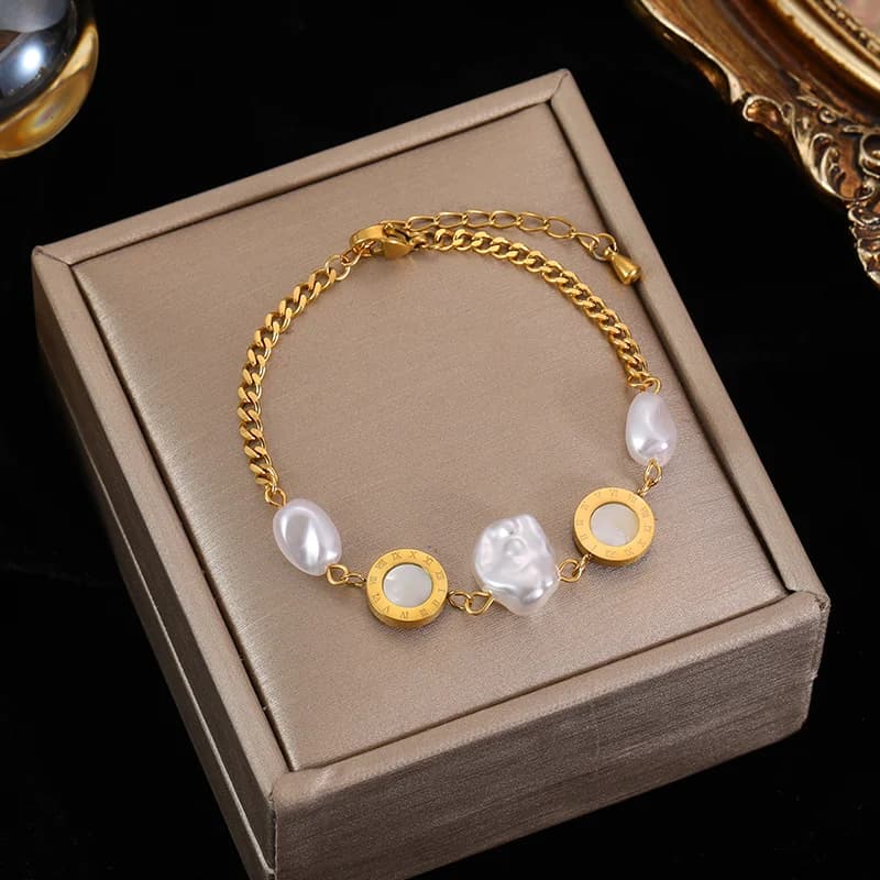 Gelang Rantai Charm Nombor Rom, Warna Emas