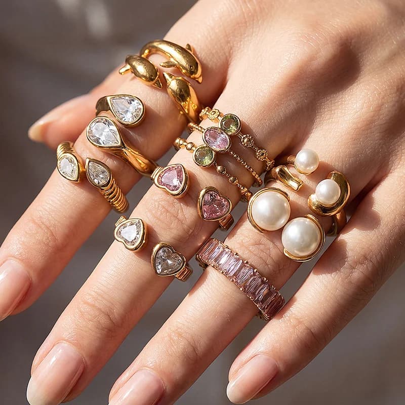 Cincin Boleh Suai Mutiara Hati Zirkonia Kubik