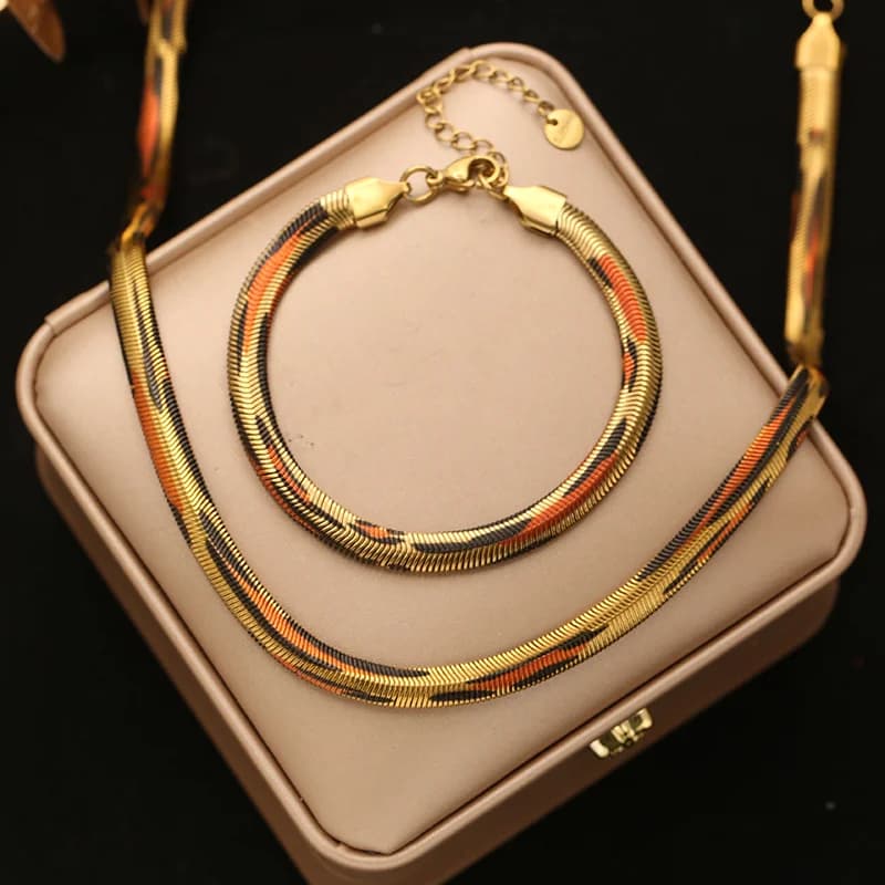 Set Kalung dan Gelang Rantai Ular Rata