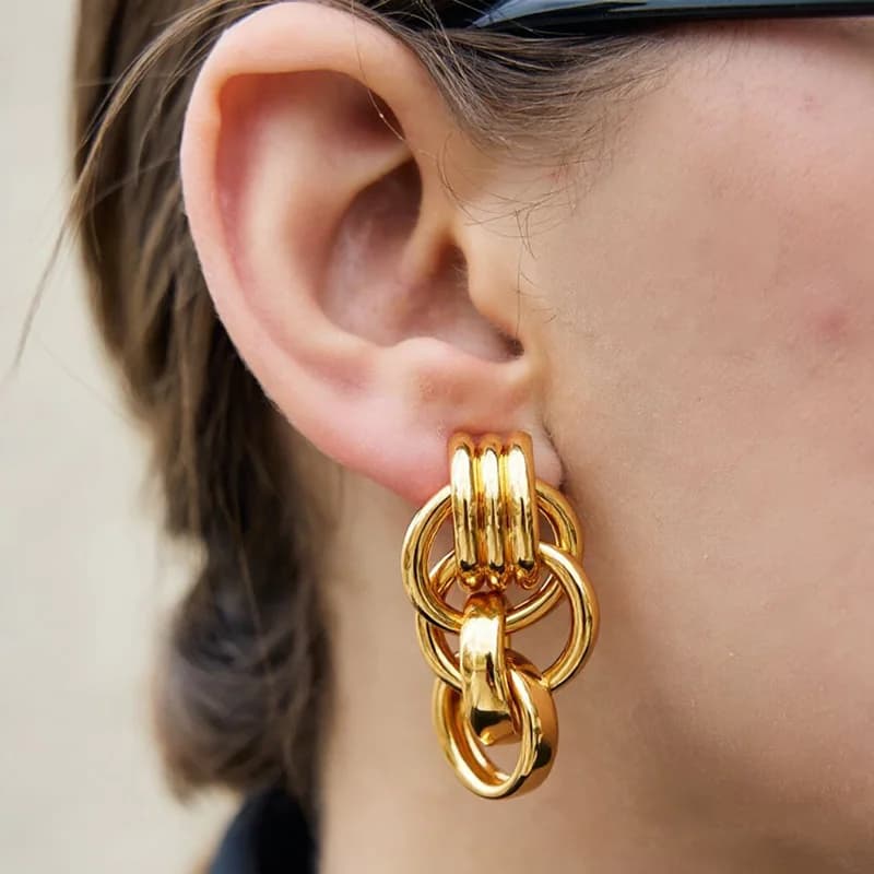 Anting-anting Jatuh Gelung Geometri Plating PVD Emas Keluli Tahan Karat 316L