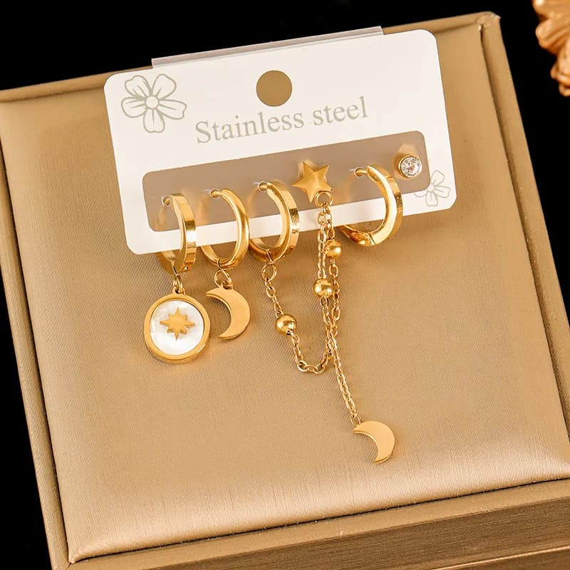 Set Anting-Anting Bunga Daisy, Bersalut Emas 18K