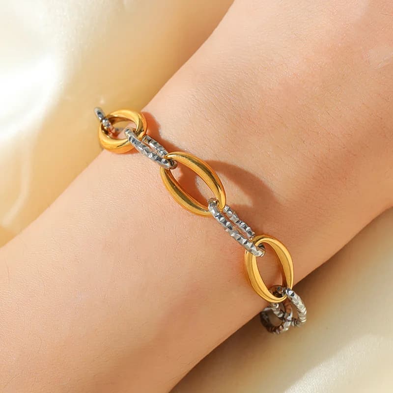 Gelang Rantai Link Warna Emas dan Perak