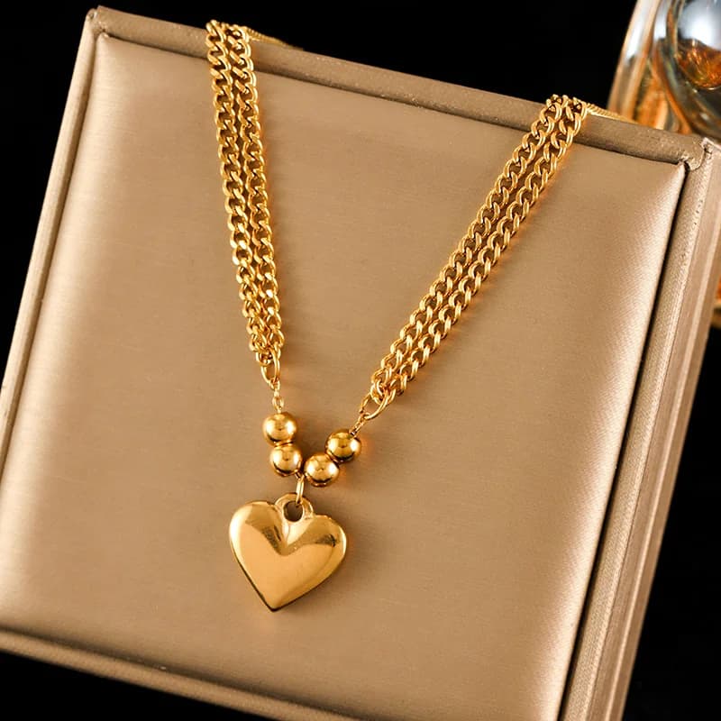 Set Rantai Leher & Gelang Tangan Loket Hati Emas