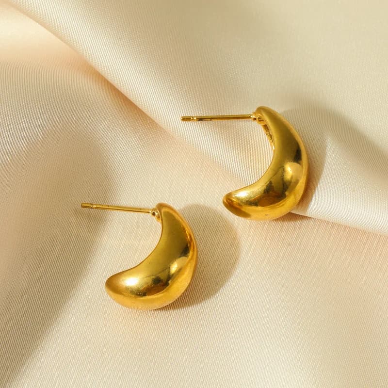Anting-anting Stud Manik Bentuk C Emas Keluli Tahan Karat 316L