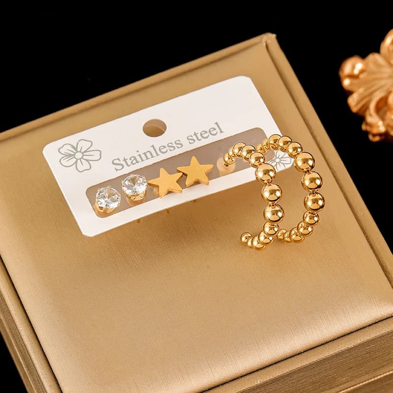Set Anting-Anting Bunga Daisy, Bersalut Emas 18K