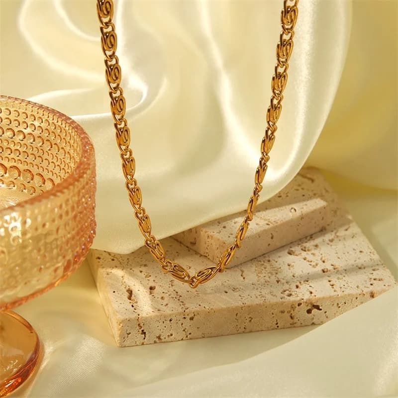 Set Kalung & Gelang Rantai Geometri, Emas