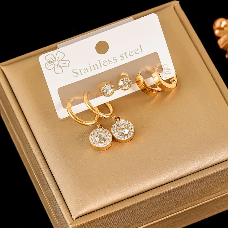 Set Anting-Anting Bunga Daisy, Bersalut Emas 18K