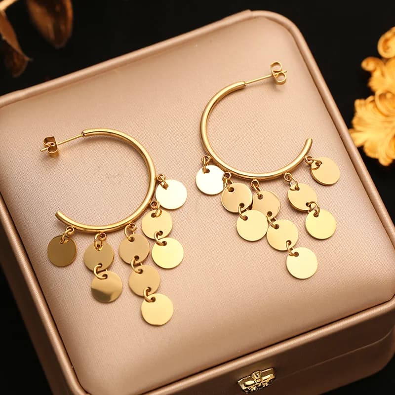 Anting-anting Juntai Bercorak C Geometri, 18K Emas