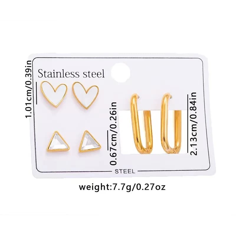 Set Anting-Anting Gelung & Paku Hati Segi Tiga (3 Pasang)